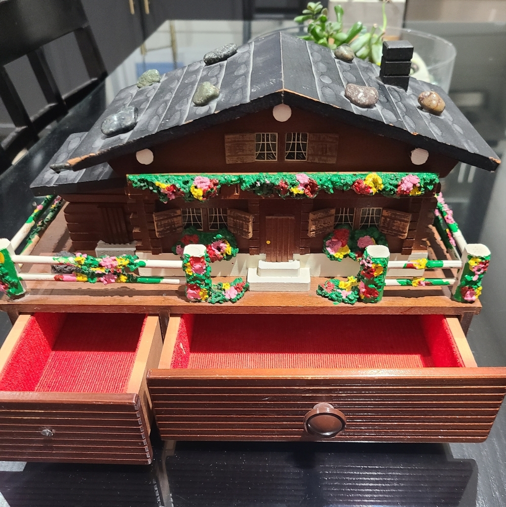 Japanese swiss chalet jewlery box with pirouetting ballerina
